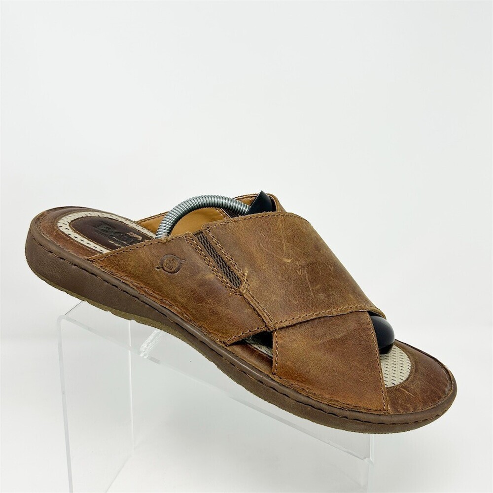 Born Men's Slide Sandals Brown Cross Strap Slip-On Comfort Casual Size 13
